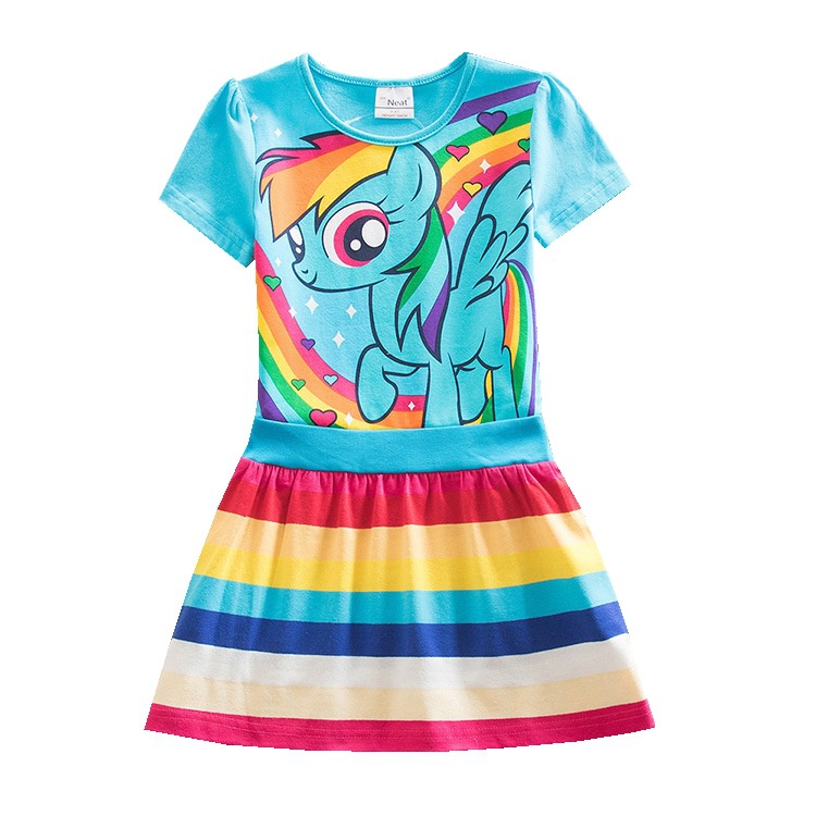 Đầm Thun Tay Ngắn In Hình Ngựa Pony 3 Màu Thời Trang Mùa Hè Phong Cách Mới Cho Bé Gái