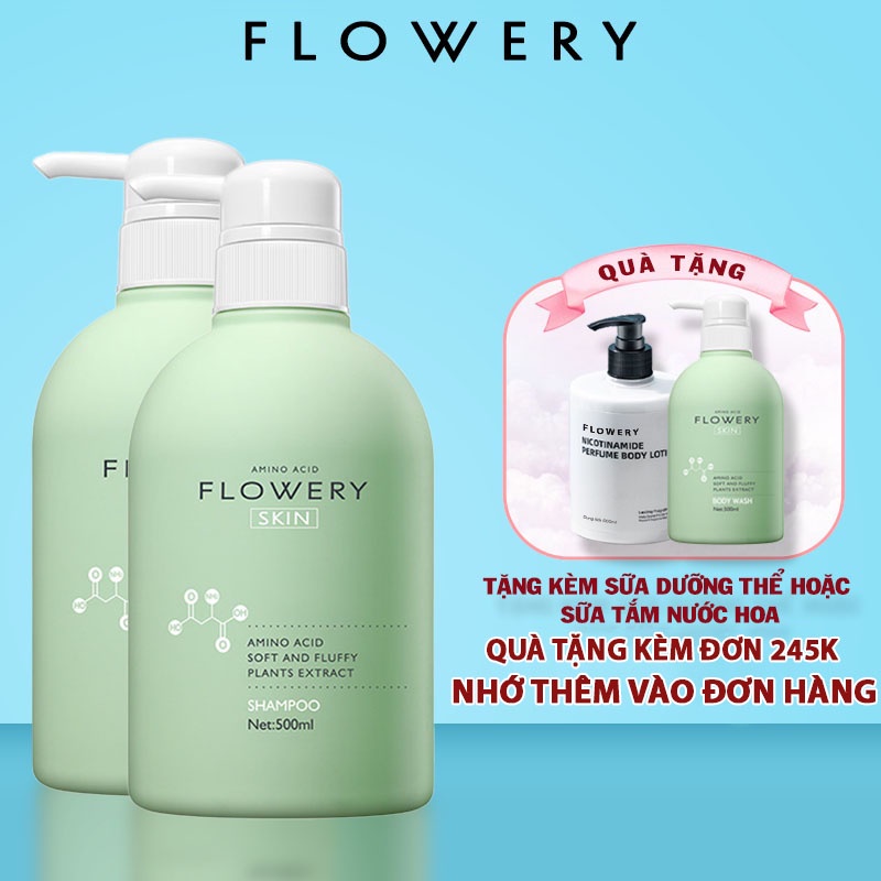 Combo dầu gội, sữa tắm nước hoa muối biển Flowery 500ml