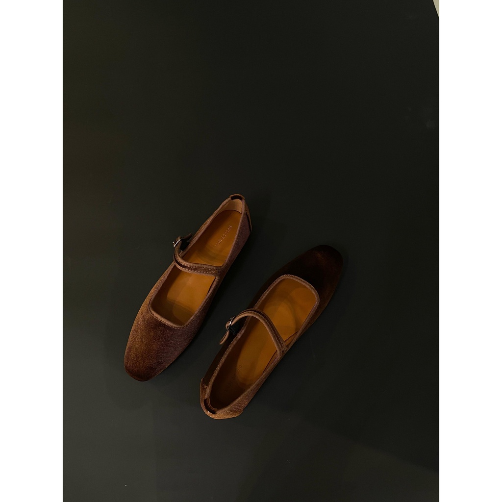 Giày Búp Bê Da Lộn Mũi Vuông Màu Đen Thời Trang Xuân Thu 2023 Cho Nữ