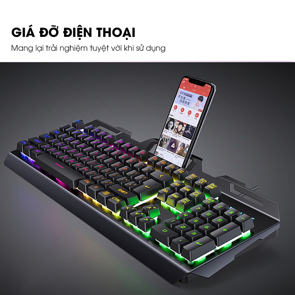 Bàn phím máy tính giả cơ SIDOTECH V2 có dây gaming 104 key đèn led rgb chống nước khung kim loại cứng cáp chống va đập