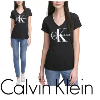Calvin klein - áo thun calvin klein nữ - monogram logo v-neck t-shirt