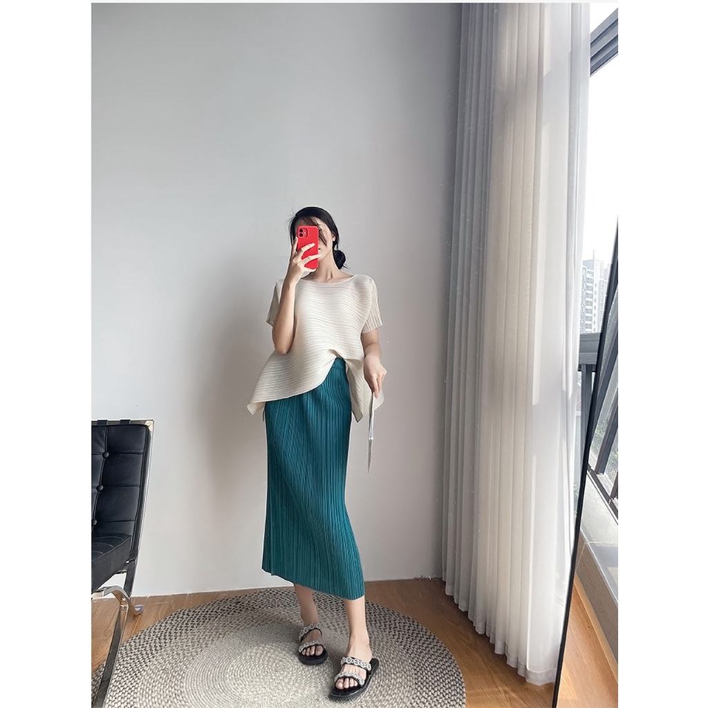 Issey Miyake Bộ Áo Sát Nách Dáng Rộng + Quần Ống Rộng Lưng Cao Thời Trang Mùa Hè Cho Nữ