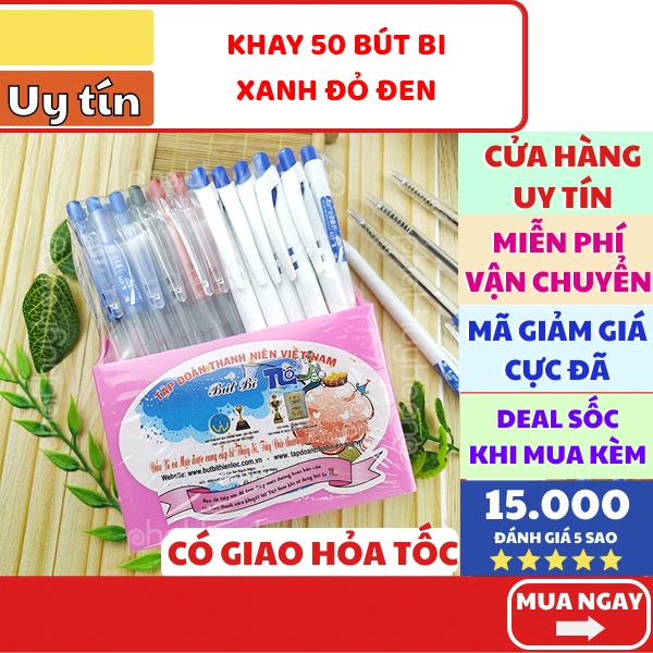 Khay 50 bút bi ( 45 cây bút xanh 3 bút đỏ và 2 bút đen ) 🖊 FREESHIP🚛 Khay 50 bút bi Thiên Lộc tiện lợi - Phát Huy Hoàng