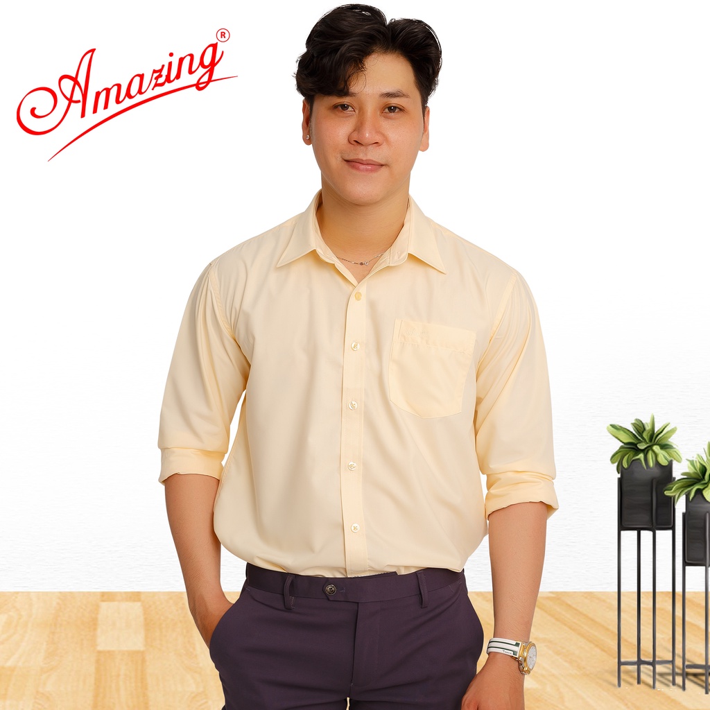 Áo sơ mi nam cao cấp Amazing, nhiều size, dáng rộng Regular, chuẩn size công sở, chất vải trơn láng, mịn, mướt