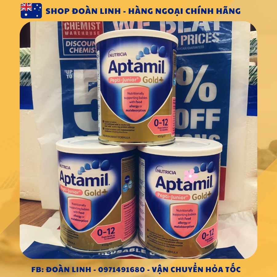 Sữa Aptamil Pepti Junior Gold Úc cho bé dị ứng đạm sữa bò 450gr, Hàng úc đi air, Date mới