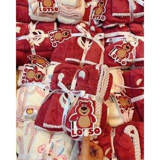 0019 Set 2c Khăn Mặt + Khăn Tắm Gấu Lotso