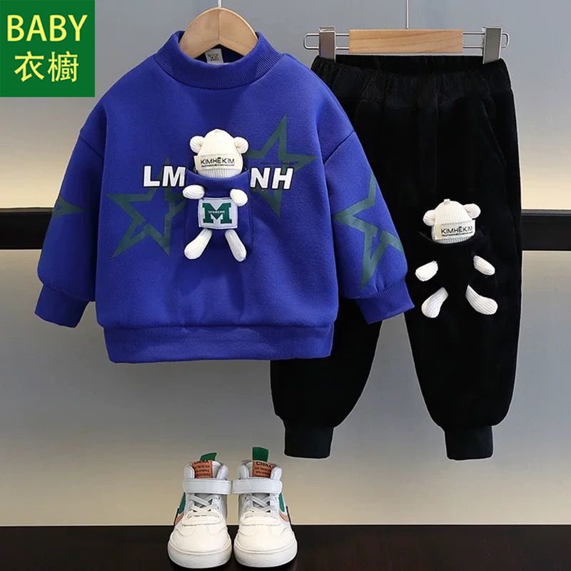 Áo Nỉ Dài Tay Lót Lông Cừu Phong Cách Hàn Quốc Thời Trang Thu Đông Mới Cho Bé Trai