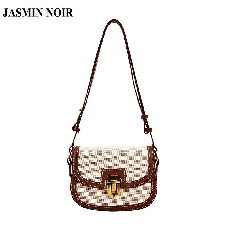 Túi xách đeo chéo JASMIN NOIR bằng da pu và vải bạt có khóa hình yên ngựa cổ điển cho nữ