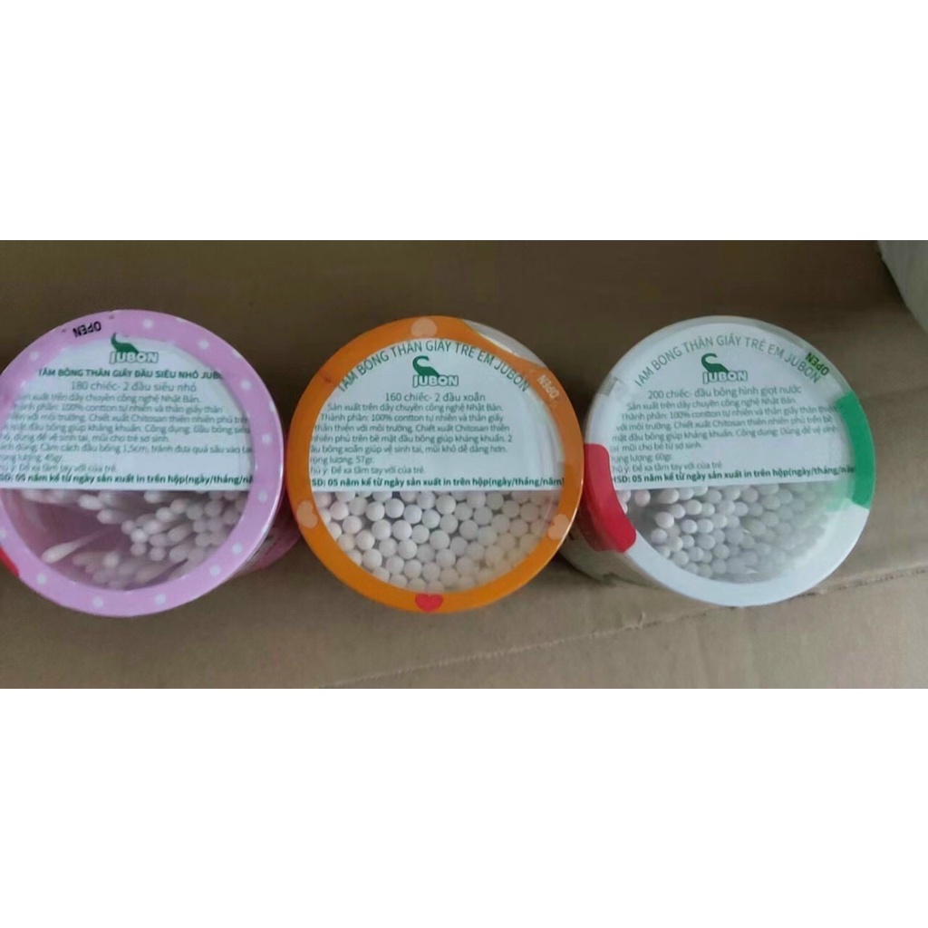Tăm bông JUBON CAO CẤP 3 MÀU 3 HOẠ TIẾT HỘP 200 QUE cho bé