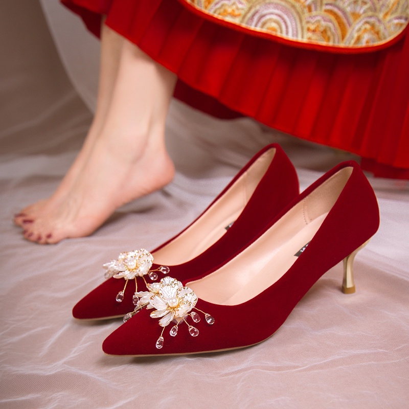 Giày Cao Gót Da Lộn Phong Cách retro Pháp Cho Nữ