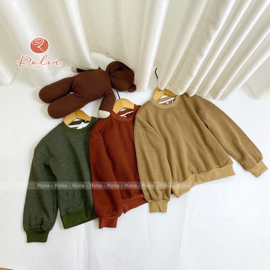 Áo nỉ thu đông cho bé trai gái ROLIA, chất dày dặn ấm áp, kiểu dáng Hàn Quốc A02