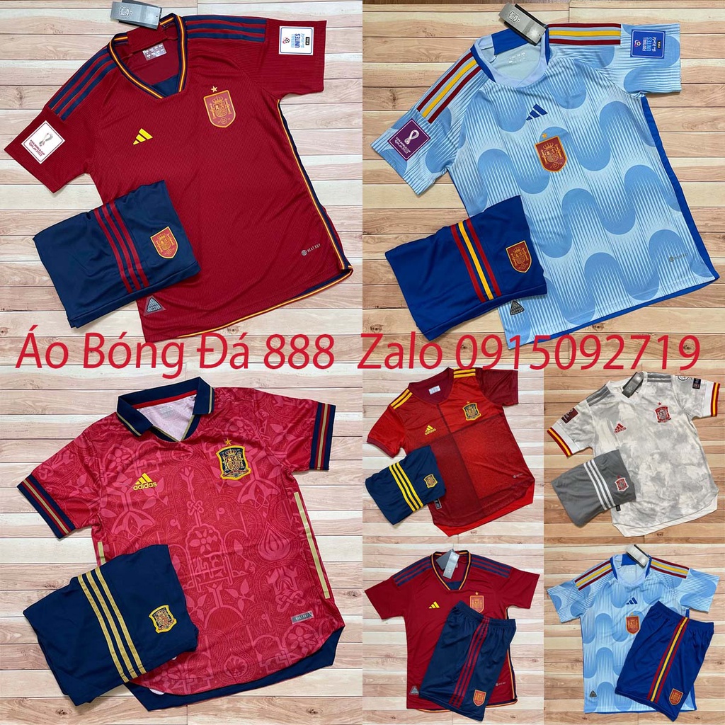 Áo Bóng Đá Đội Tuyển Tây Ban Nha WC 2022 - Chuẩn Mẫu Thi Đấu - Vải Polyester Thái Gai Lưới