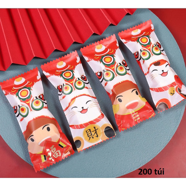 Vỏ kẹo nougat mẫu mèo may mắn 200c loại túi hàn nhiệt