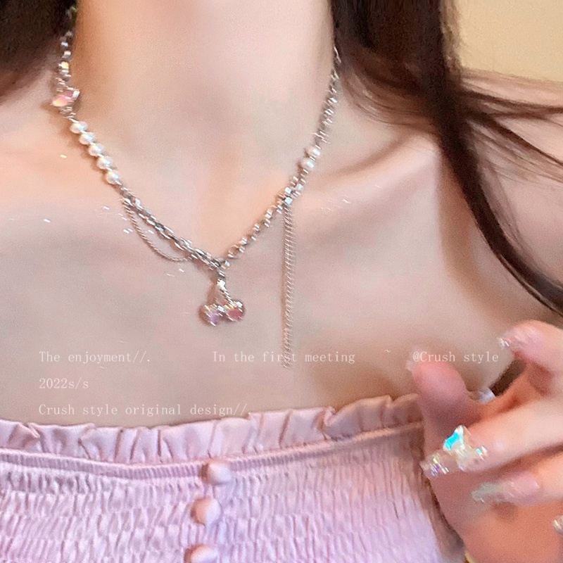 Vòng cổ Mặt Chữ Thập Đính Đá Ngọc Trai Và Trái Tim Thời Trang Cho Nữ