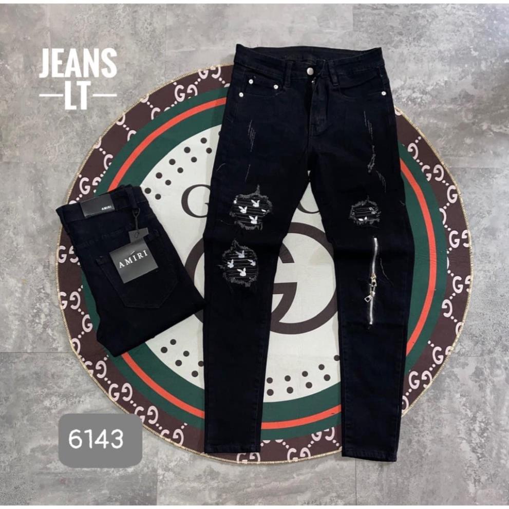 Quần Jeans Amiri Nam Vá Da In Hình Thỏ,Quần Bò Nam Vá Gối Rách Ami.ri Siêu Chất ©️