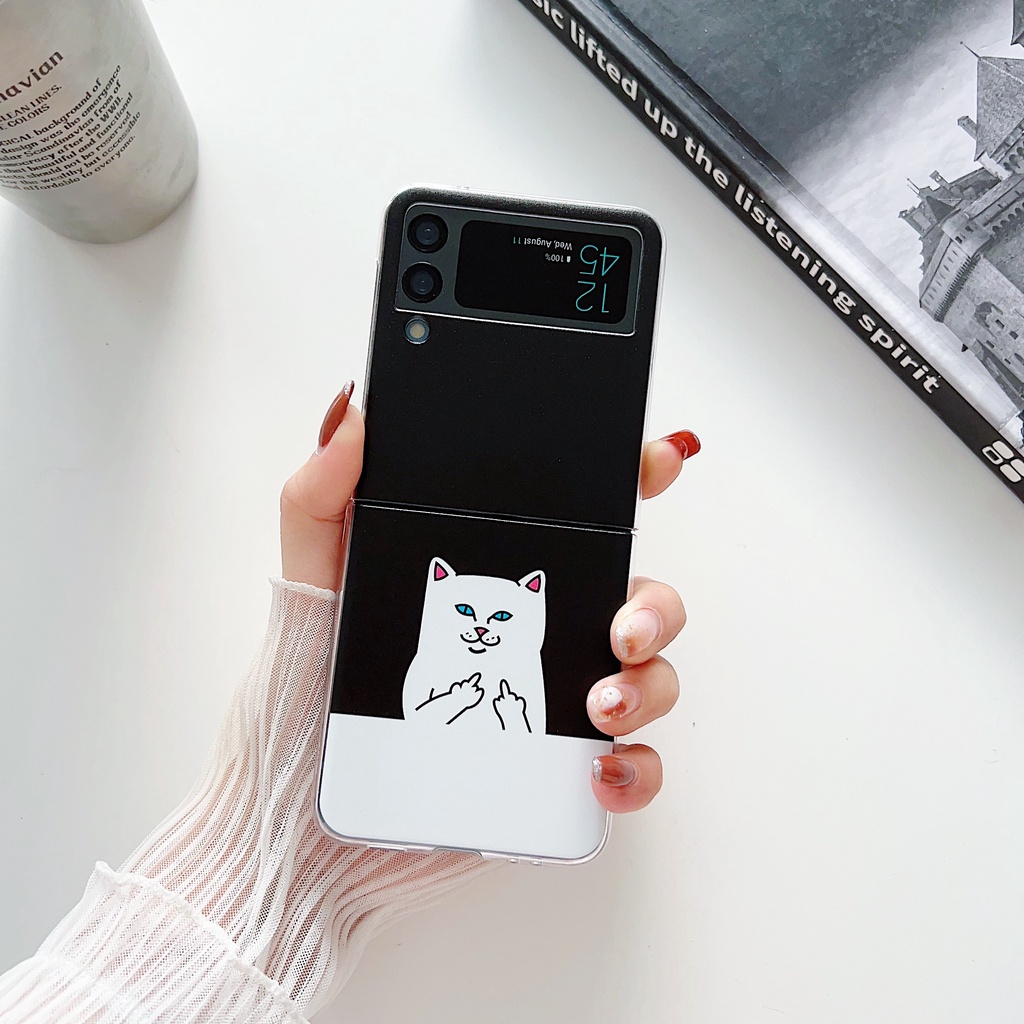 Ốp Điện Thoại PC Cứng Chống Sốc Hình Mèo Hoạt Họa Phối Dây Xích Cho Samsung Galaxy Z Flip 4 5G Samsung Galaxy Z Flip 3