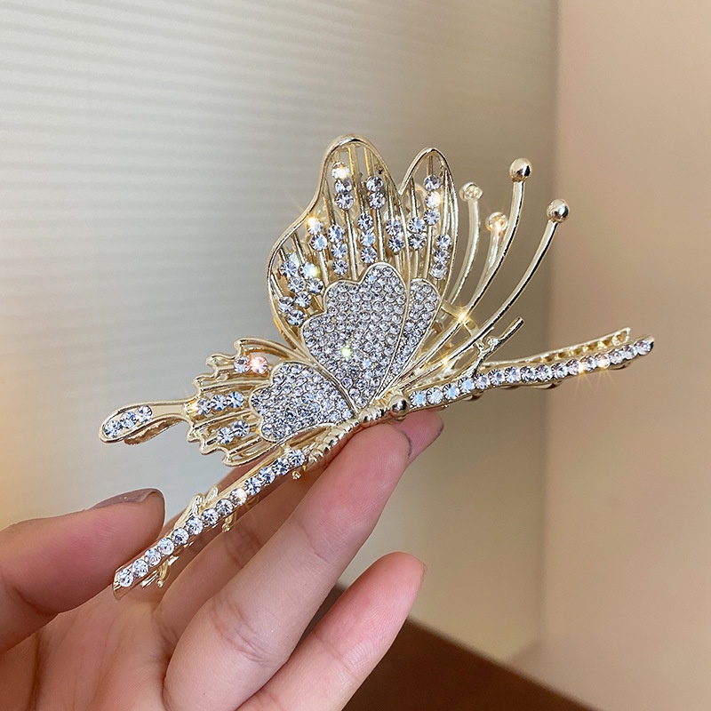 Trâm Cài Tóc Hình Bướm Bằng Kim Loại Đính Đá Cỡ Lớn Thanh Lịch Cho Nữ