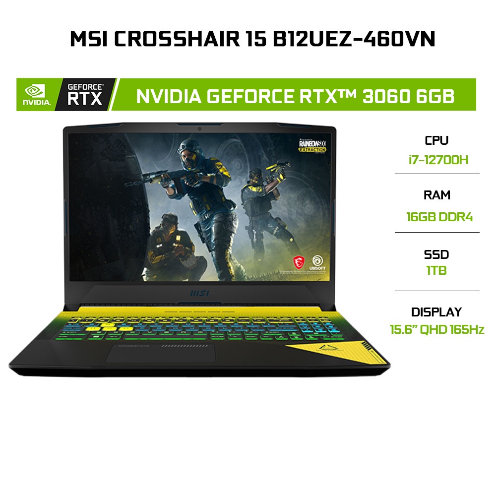 Laptop MS Crosshair 15 B12UEZ-460VN i7-12700H 16G 1TB GeForce RTX™ 3060 6G