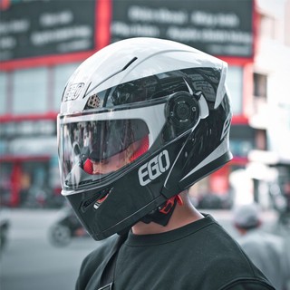 Nón bảo hiểm Lật hàm 2 kính EGO E9 (V1 Trắng Đen)