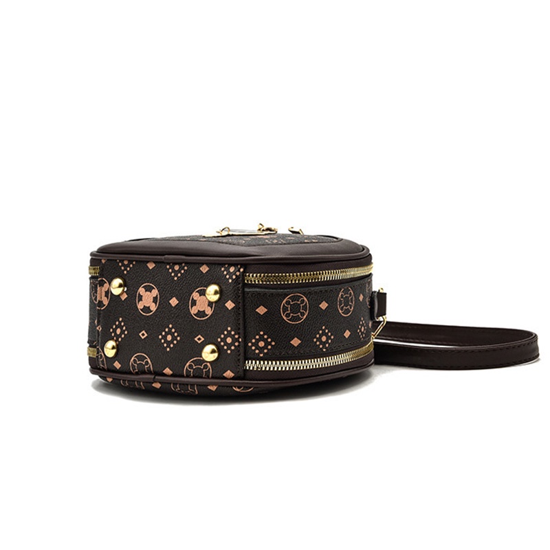 IELGY Túi Đeo Chéo Hình Tròn Nhỏ Có Khóa Kéo In Họa Tiết Phong Cách retro Cho Nữ