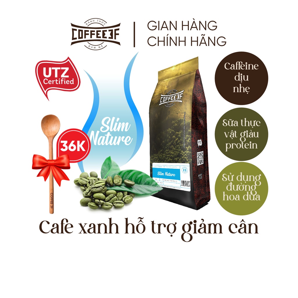 Cà phê latte hỗ trợ giảm cân cafe xanh và đường hoa dừa Slim Nature - Coffee 3F (túi 500g - 200g)