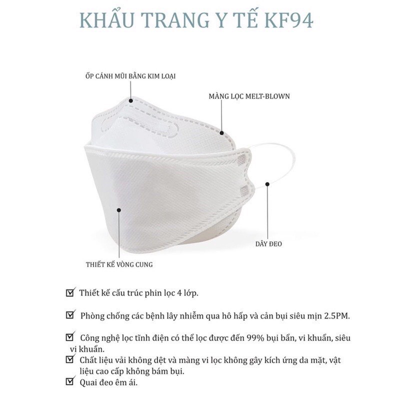 KHẨU TRANG Y TẾ 4 LỚP CÓ GIẤY KHÁNG KHUẨN -  Khẩu Trang KF94 TIẾN HÙNG combo 50 - 100 - 200 - 300