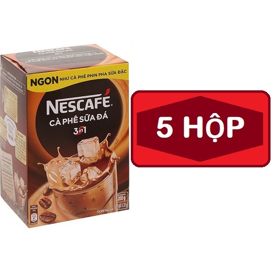 Combo 5 hộp Cà phê hòa tan NESCAFÉ cà phê sữa đá (Hộp 10 gói x 24g) / Cafe hòa tan NESCAFE cà phê sữa đá 240g