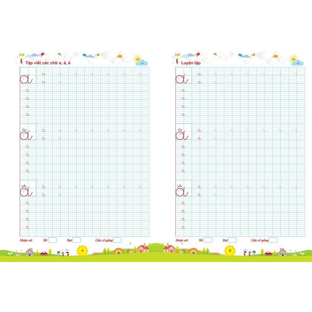 Vở 4 ô li luyện viết chữ hoa, chữ thường cỡ nhỏ cho HS tiểu học, HS lớp 1 hạ cỡ chữ (phiên bản mới)