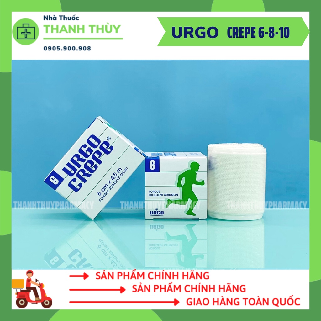 URGO CREPE 6-8-10 Băng Keo Cuộn Y Tế Thun Co Giãn Dán Sườn Trong Chấn Thương, Sau Phẫu Thuật