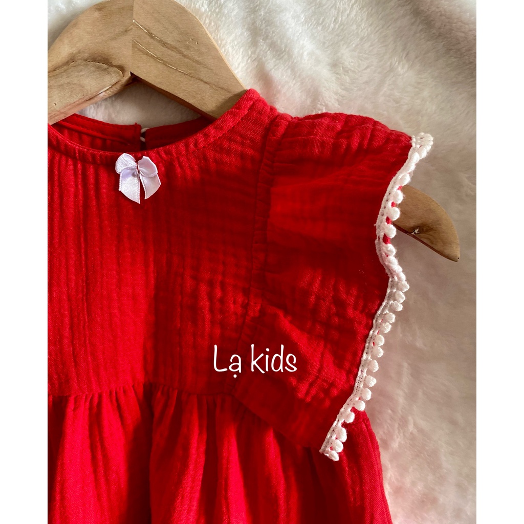 Đầm đỏ Noel, Tết cho bé gái,  , chất liệu xô muslin mềm mịn
