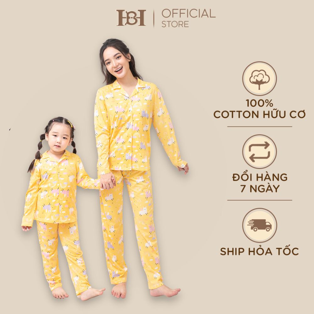 Bộ Quần Áo Pyjama Dài Tay HAPIIBABII Chất Liệu Cotton Điều Hoà Cho Bé Mặc Ở Nhà Mùa Hè Màu Vàng (1-10 Tuổi)