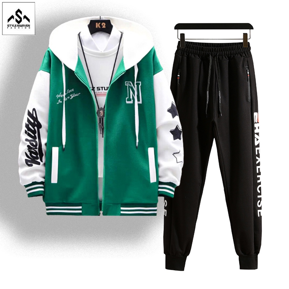 Đồ bộ nam STYLE MARVEN áo Khoác nỉ bomber in chữ N và quần jogger thể thao - JK 002 + JG 75