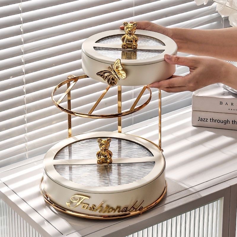 Khay mứt 2 tầng fashionable cao cấp nắp BB trend 2023