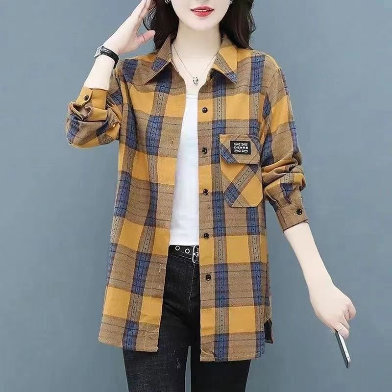 Áo Khoác Sơ Mi Mỏng Kẻ Sọc Caro Phong Cách Hàn Quốc Thời Trang Mùa Xuân Cho Nữ Trung Niên 40 Tuổi