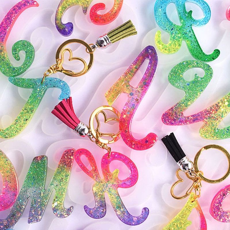 Khuôn Silicone Làm Móc Khóa Hình Chữ Cái Tiếng Anh Lấp Lánh DIY