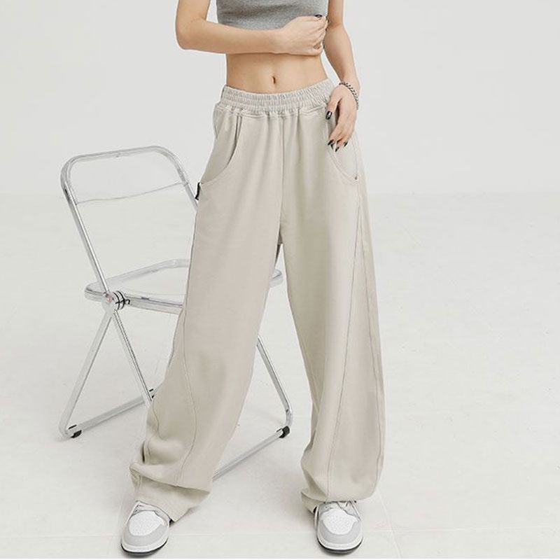 XIN LAN YA SHE Quần Dài Thể Thao Ống Rộng Màu Trơn Thời Trang Cho Cặp Đôi