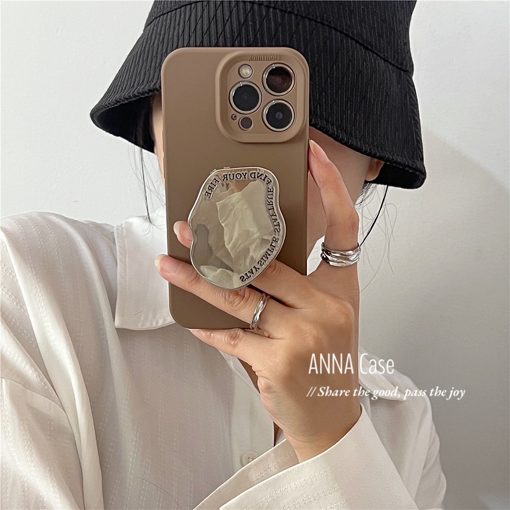 Ốp Điện Thoại Màu Nâu Nhám Kiểu Hàn Quốc Gắn Giá Đỡ Cho Iphone 14pro 12 13promax 11 x