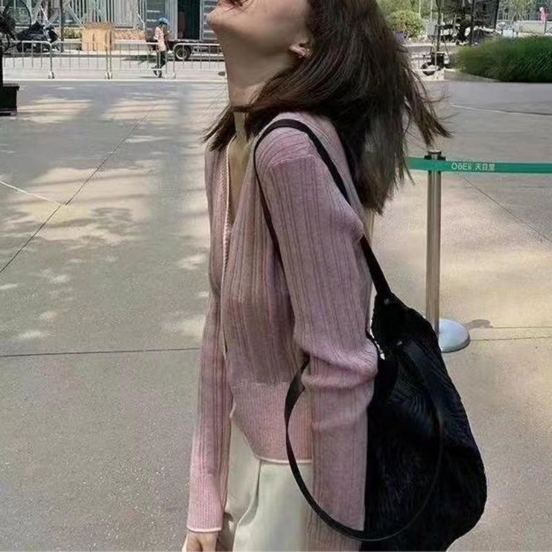 IELGY Áo cardigan Dệt Kim Cổ Chữ V Phong Cách Thời Trang Dành Cho Nữ