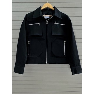 Áo khoác túi hộp boxy jacket 2 màu đen và olive
