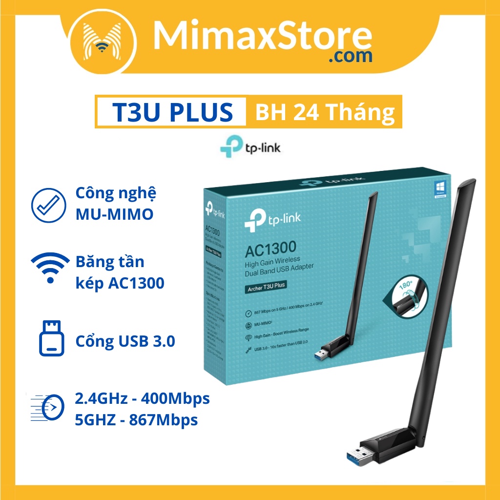 Bộ Chuyển Đổi Wi-Fi USB TP-LINK Archer T3U Plus Băng Tần Kép AC1300 | BH 24 Tháng | Mimax Store