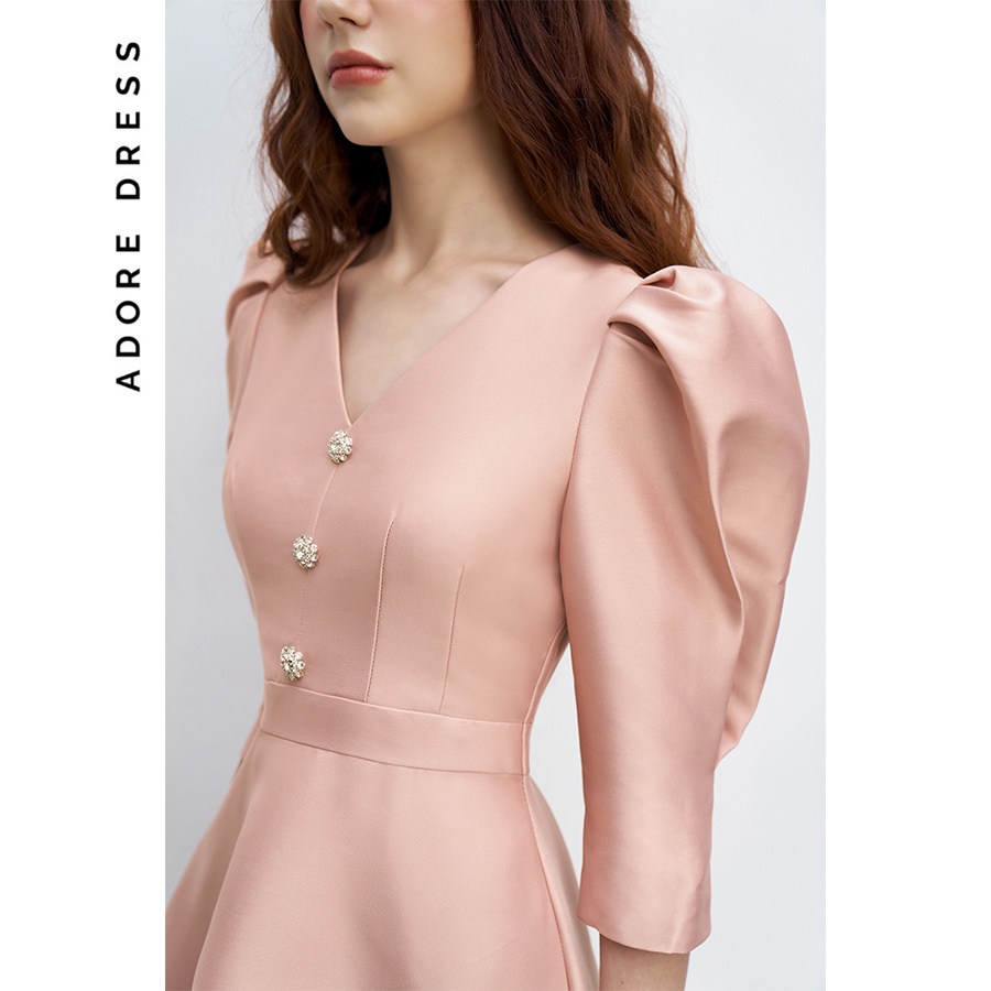 Váy tapta tay bồng midi be phối khuy đá 1VA1270 ADORE DRESS