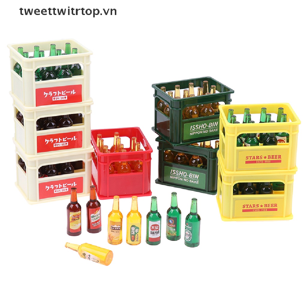 1 Set Chai Bia Mini Có Giỏ Đựng Trang Trí Nhà Búp Bê