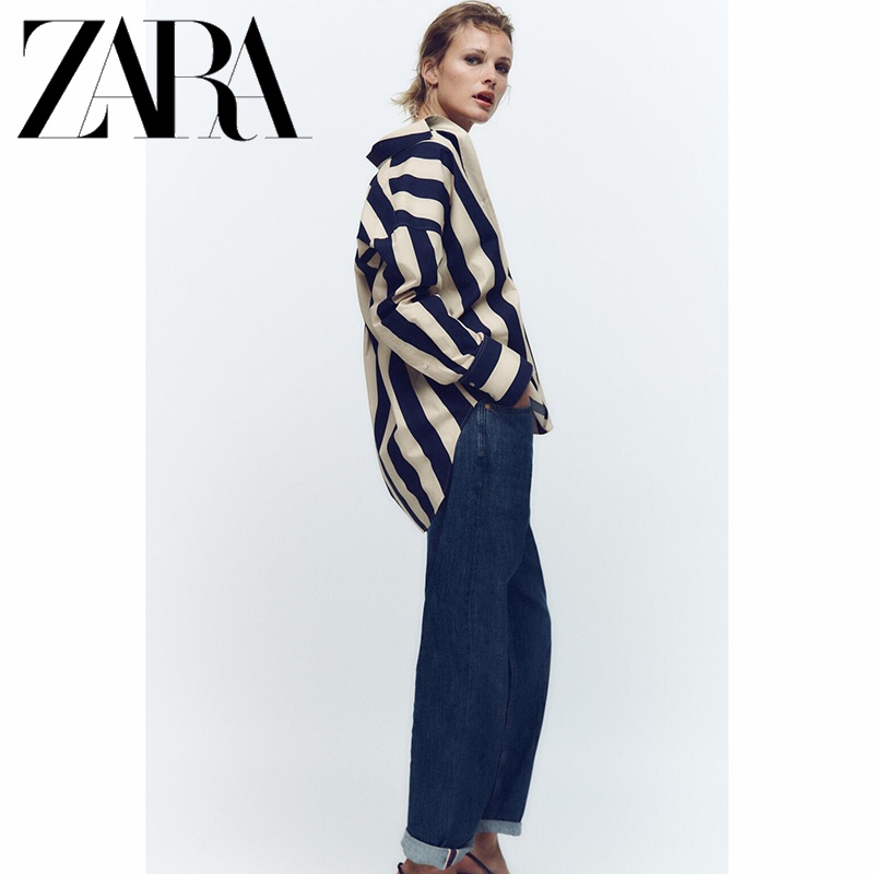 Zara Áo Sơ Mi Dáng Rộng Hoa Văn Kẻ Sọc Thời Trang Mùa Thu Đông Dành Cho Nữ