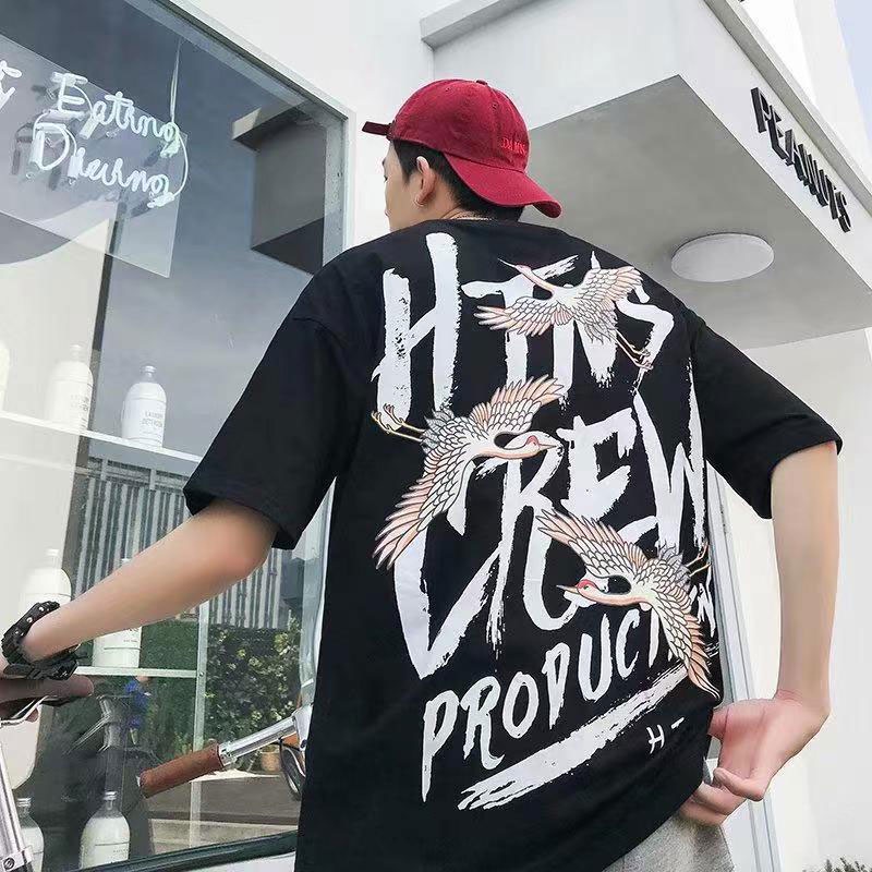 Áo Thun Nam Tay Ngắn Dáng Rộng Có In Chữ Phong Cách Hàn Quốc