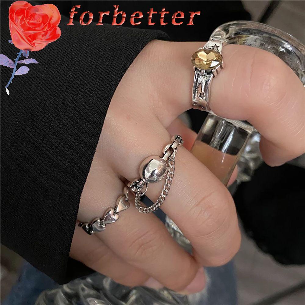 Set 3 / 5 Nhẫn Đeo Ngón Tay Bằng Hợp Kim Phong Cách Punk Hàn Quốc Đơn Giản Có Thể Điều Chỉnh