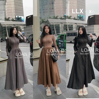 Đầm dáng xoè cổ lọ dài tay