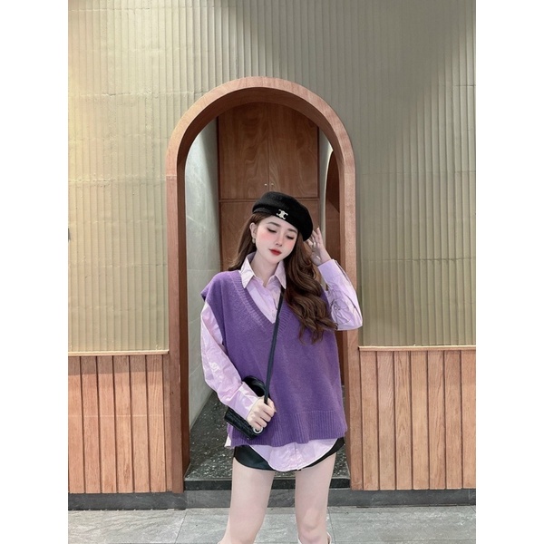 Set áo gile len + sơ mi hàng QCL1