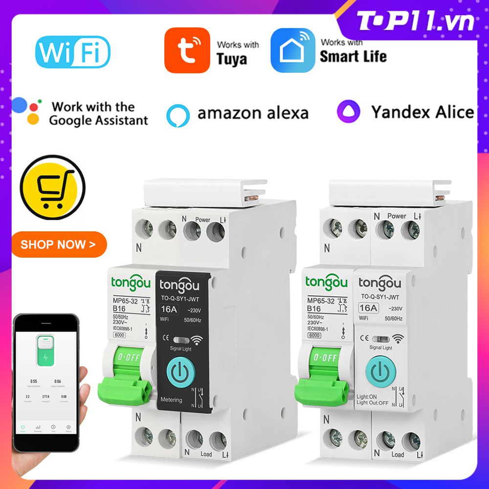 Cầu Dao Thông Minh TUYA 1P 32A DIN Tự Động Điều Khiển Từ Xa Bằng Ứng Dụng (Không Có / Với Đồng Hồ Đo)