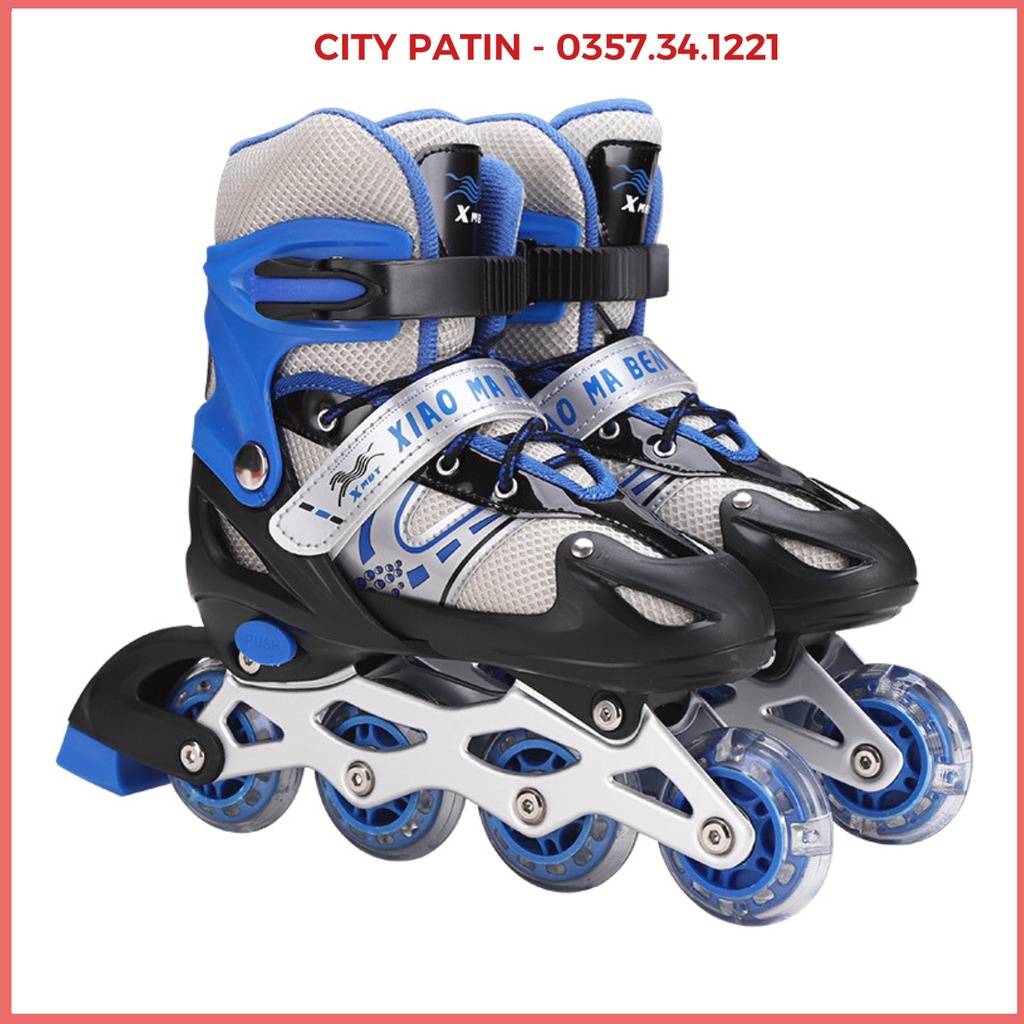 Giày trượt patin trẻ em, Patin bear cho trẻ có bánh đầu sáng đèn, Giày điều chỉnh tăng giảm được size