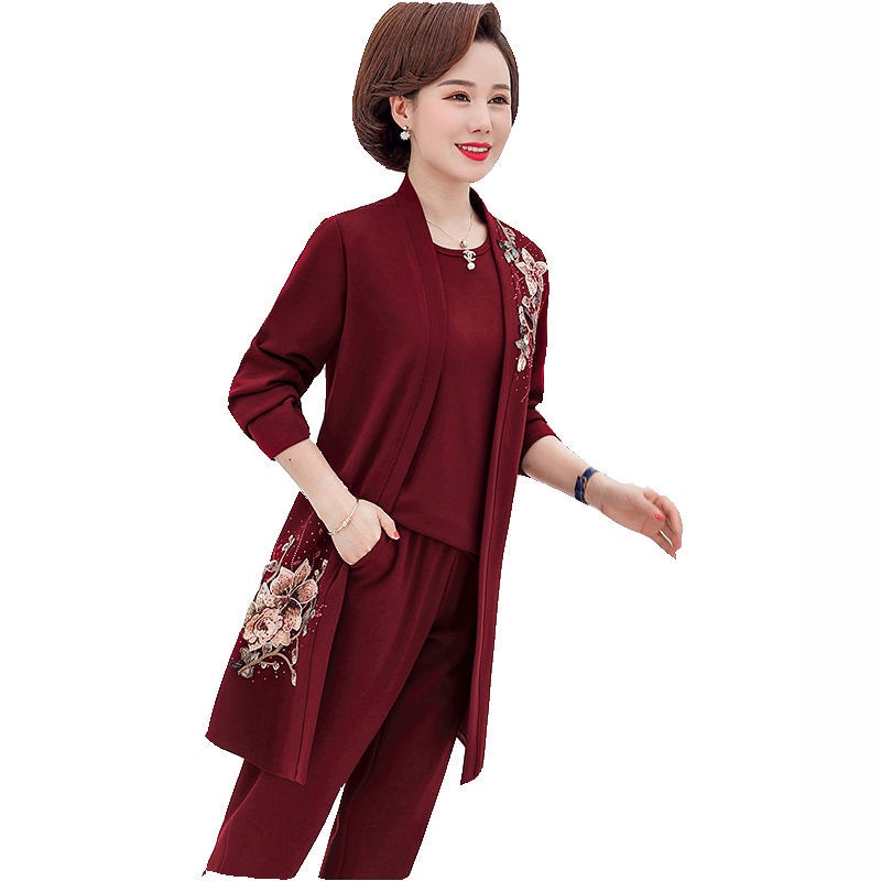 Bộ Trang Phục Hai Mảnh Thời Trang Xuân Thu Phong Cách Trung Hoa Cho Phụ Nữ Trung Niên